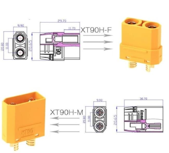 XT90 Konektör Set (1 Erkek + 1 Dişi)